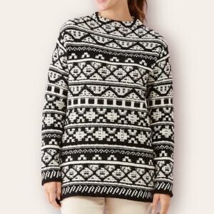 J.Jill Tribal Print Wool Blend Black & White Mock Neck Sweater Size M